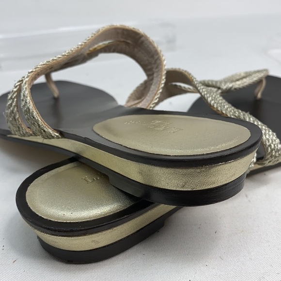 LK Bennett Sz 9 Open Toe T-Strap Gold Flat Sandals - Picture 13 of 15